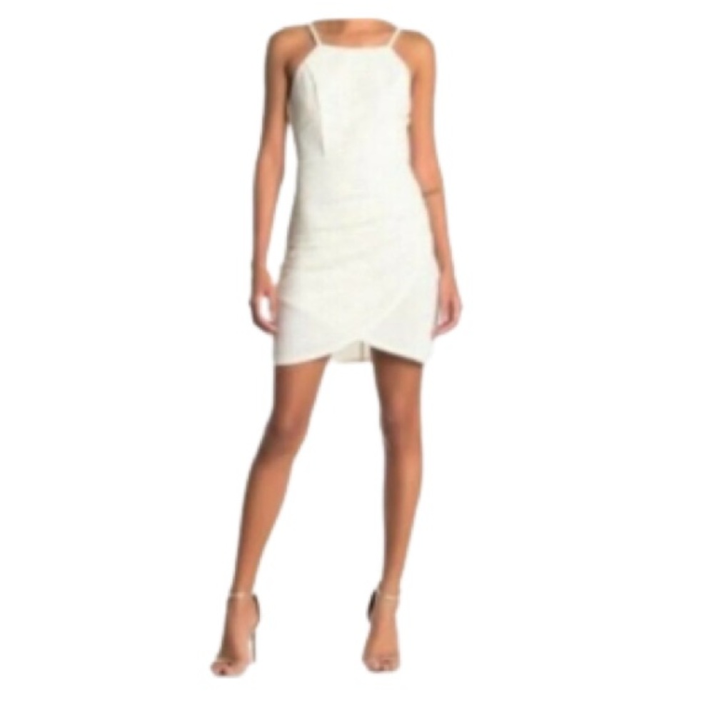 Bailey Blue Wrap Dress Ivory Gold Sparkles Back Zipper Adjustable Straps Medium
